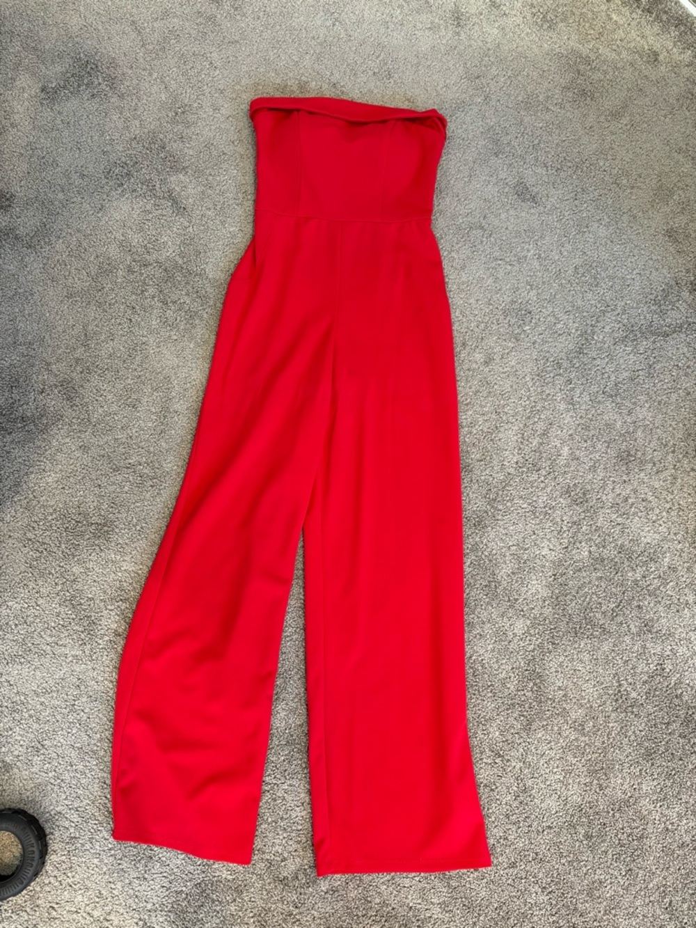 Strapless Red Wide-Leg Jumpsuit